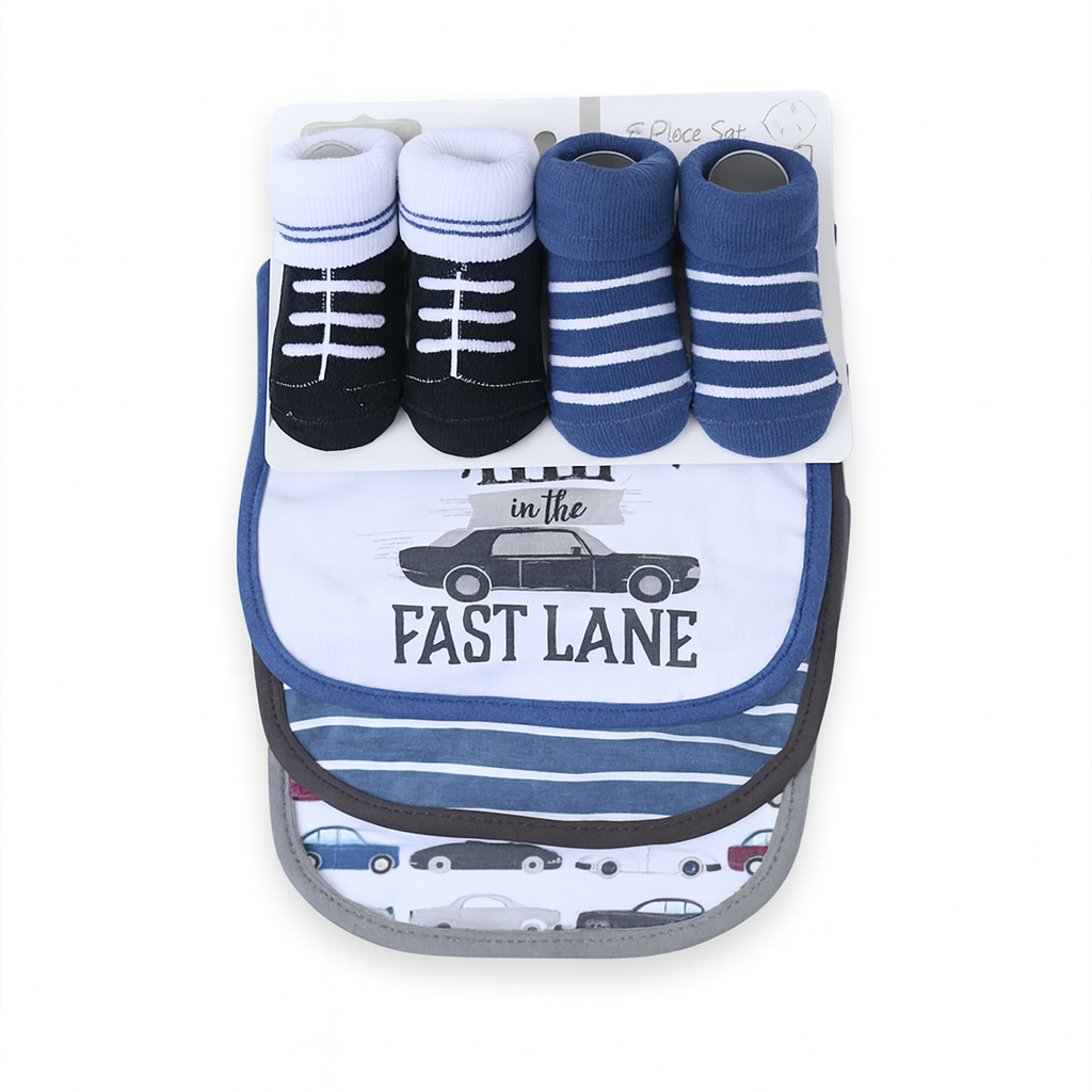 Hudson fast Lane 5 Piece Bib Set With Booties