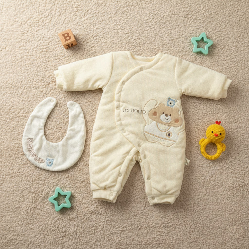 Bear Time Quilted 2 Piece Romper Set