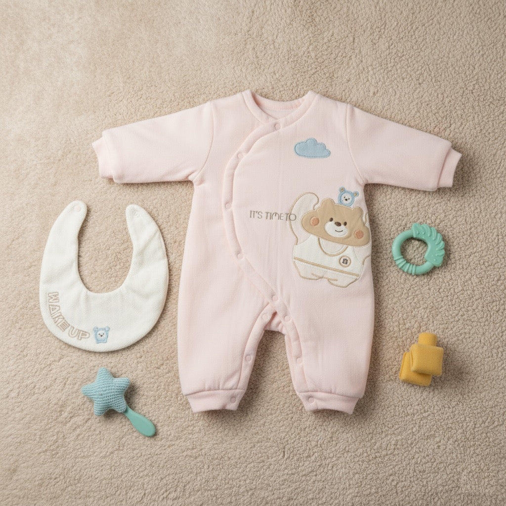 Bear Time Quilted 2 Piece Romper Set