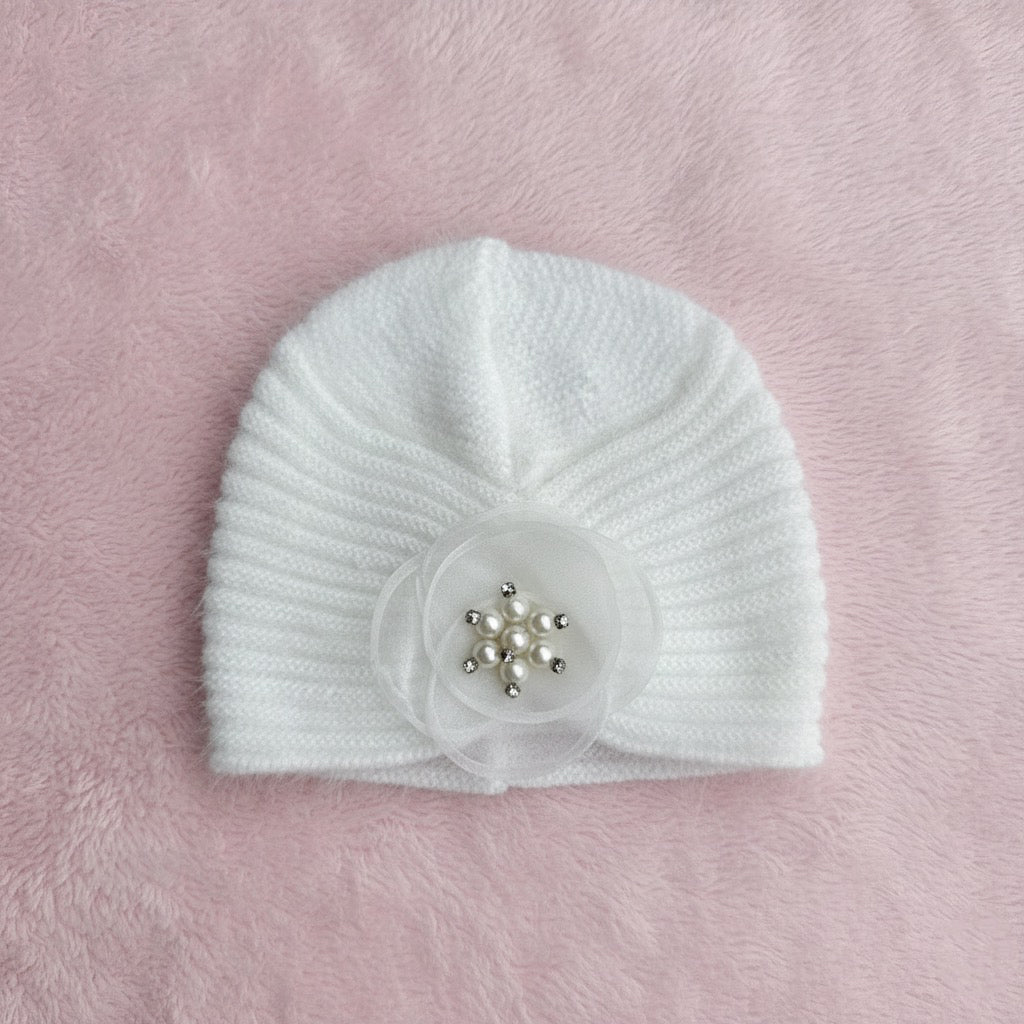 Flower Beads Hand Wooven Turban Cap