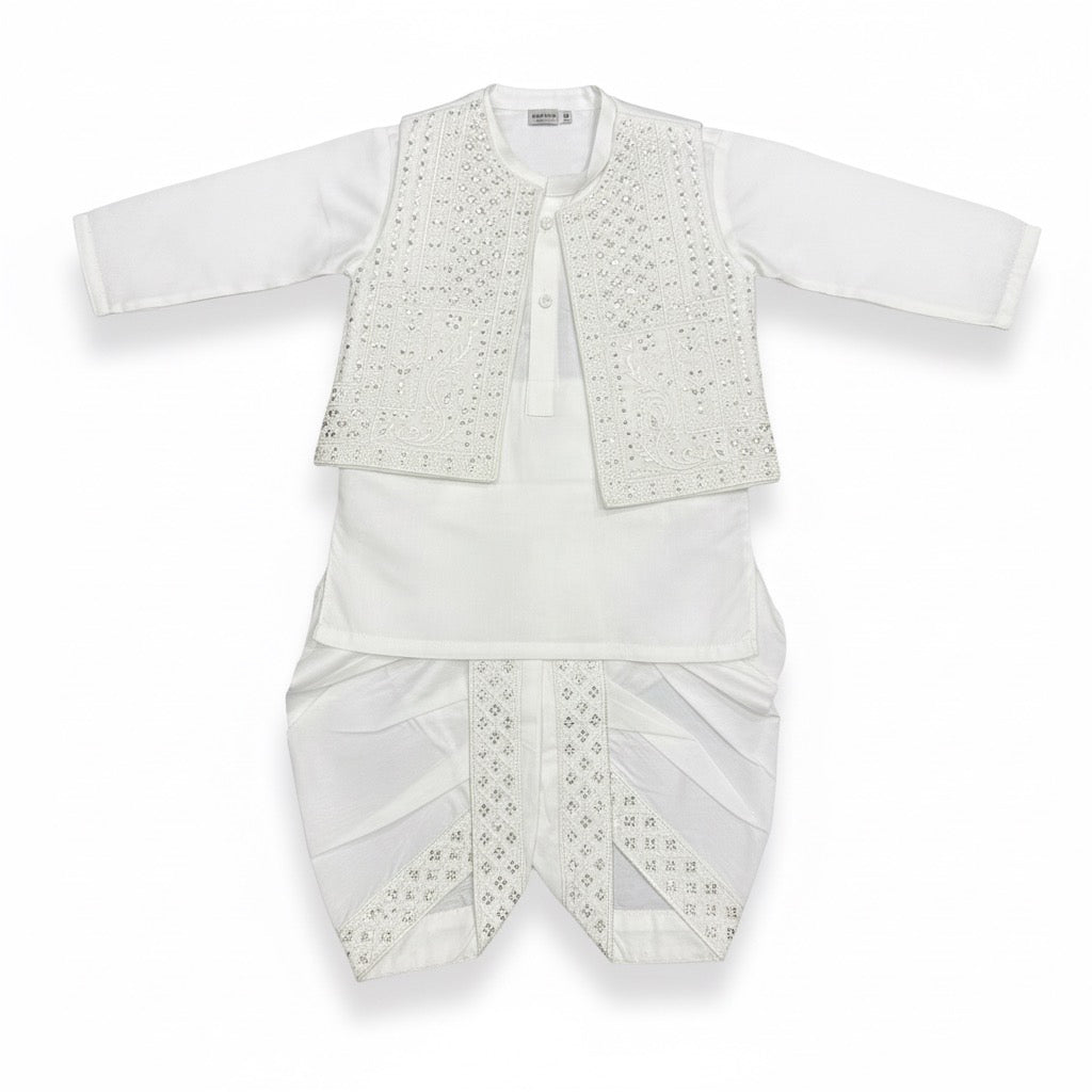 Bloom Embroidery Dhoti Kurta With Waistcoat