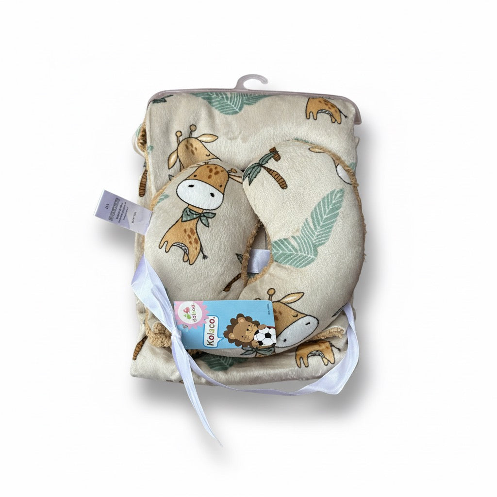 Giraffe Furry Blanket With Neck Pillow (PREMIUM)