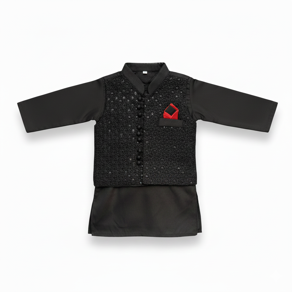 Black Kurta Pajama with Waistcoat