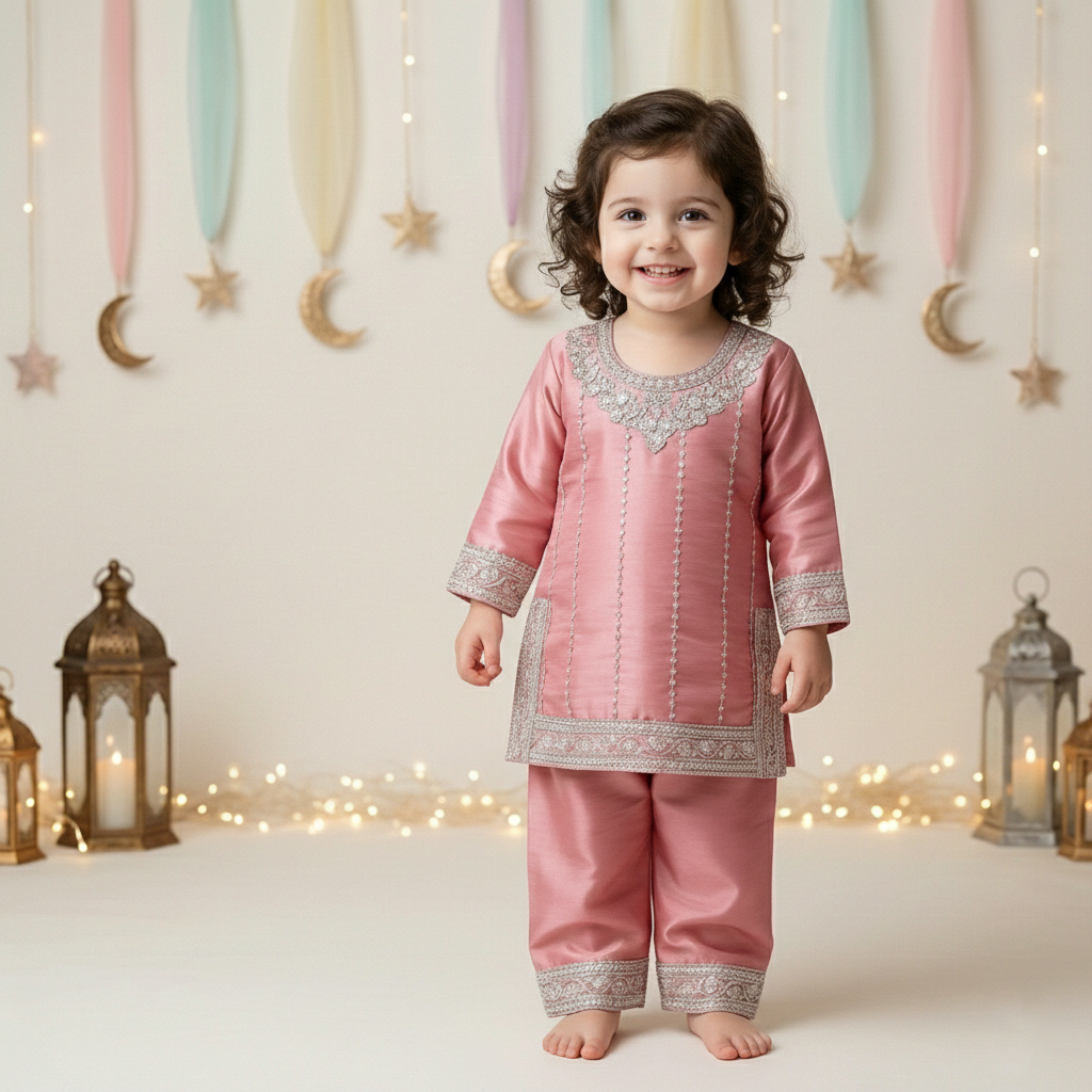 Pink Eid Girl 3 Piece Dress