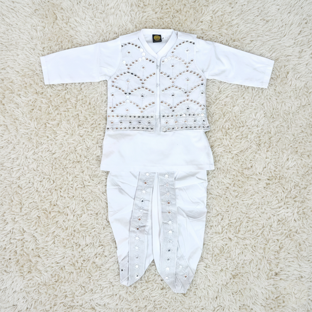 Royal White Dhoti Kurta With Waistcoat
