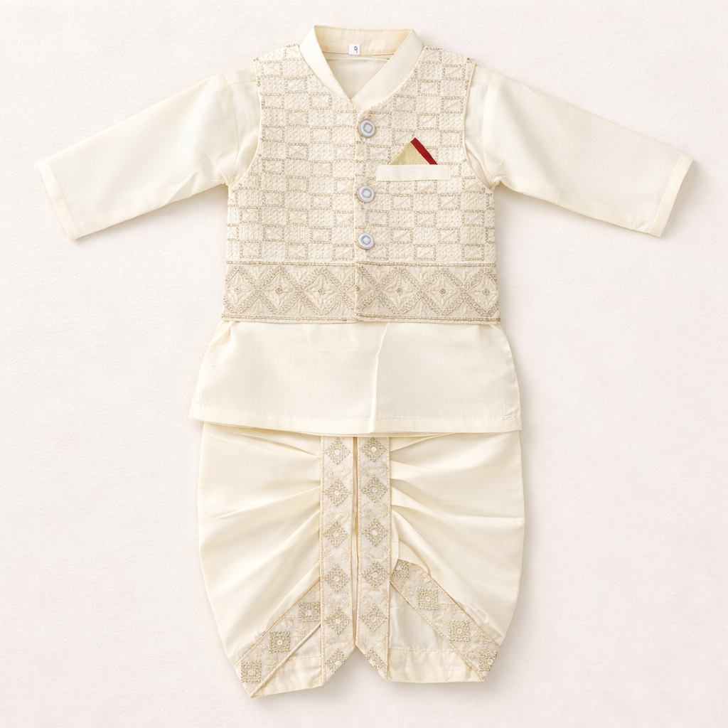 Premium Boski Dhoti Kurta With Waistcoat