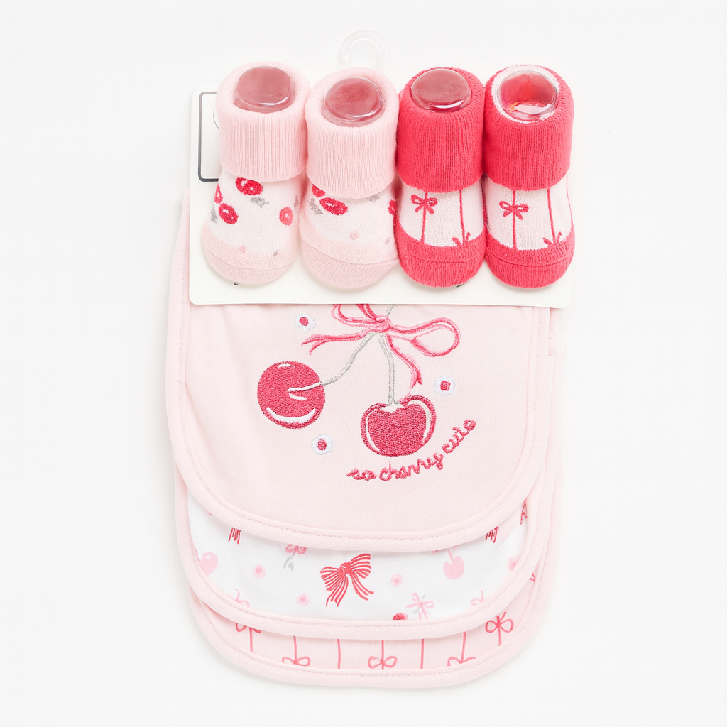 Cherry 5 Piece Bib Set With Booties