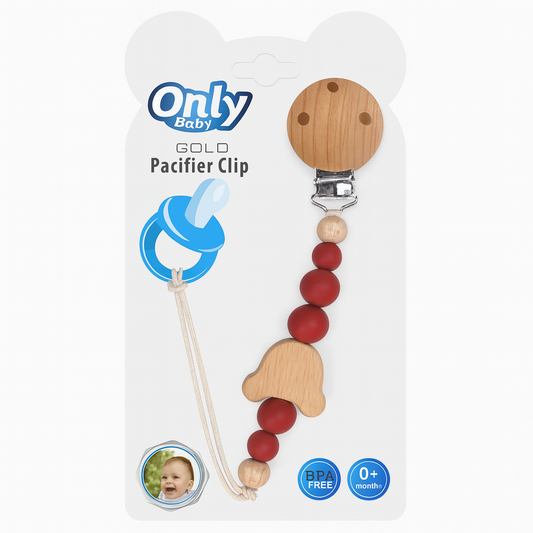 Wooded Bear With Silicone Pacifier Chain