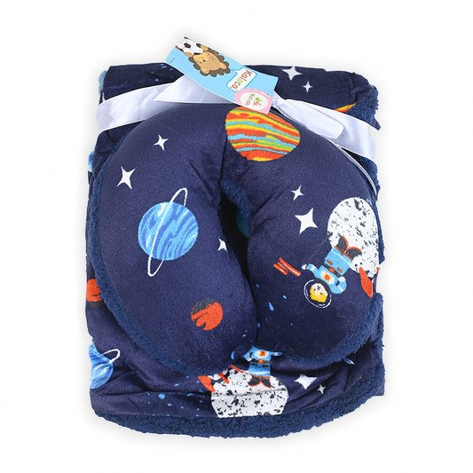 Space Bear Furry Blanket With Neck Pillow (PREMIUM)