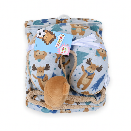 Moose Bear Furry Blanket With Neck Pillow (PREMIUM)