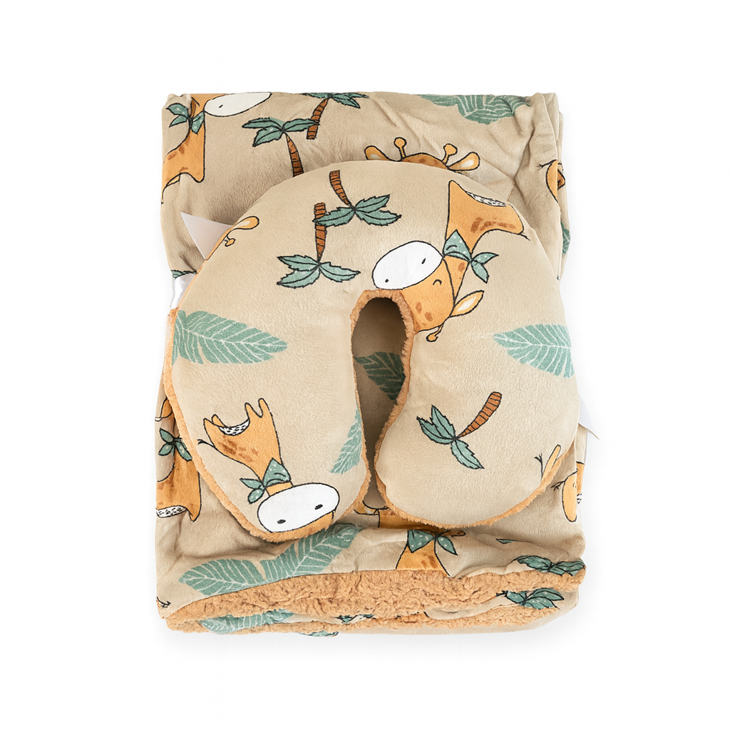 Giraffe Furry Blanket With Neck Pillow (PREMIUM)