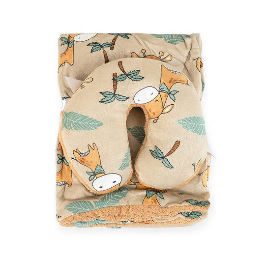 Giraffe Furry Blanket With Neck Pillow (PREMIUM)