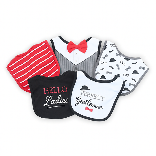 Red Bow Tuxedo 5 Piece Bib Set