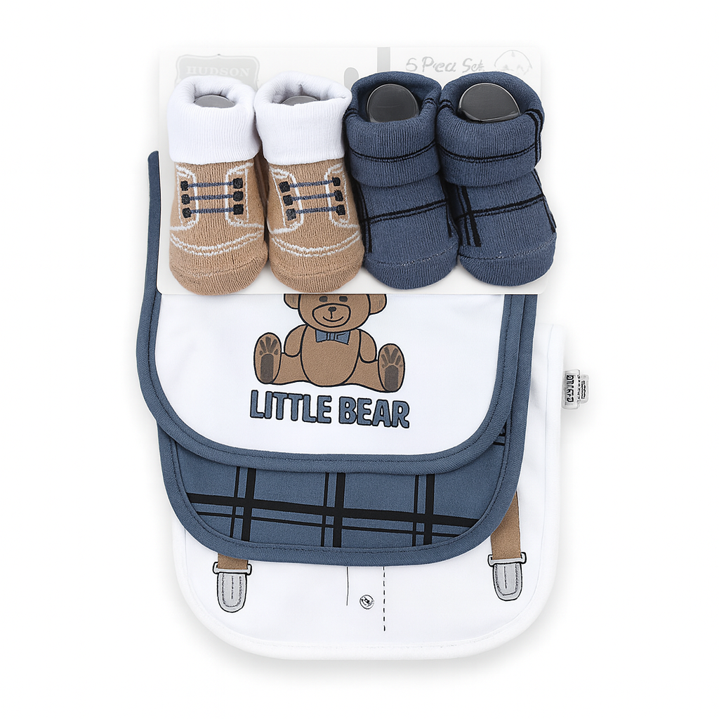 Hudson Little Bear 5 Piece Bib Set With Booties