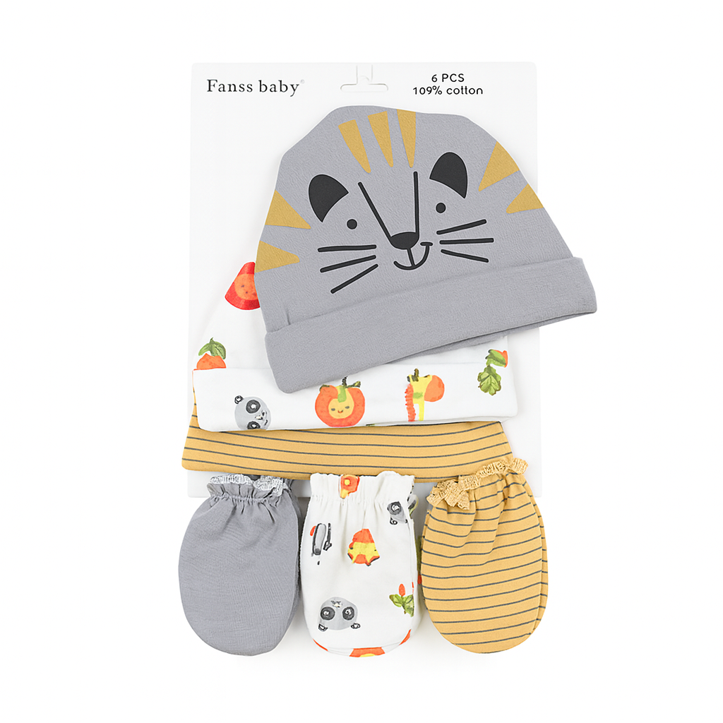 Tiger 6 Piece Cap And Mitten Set