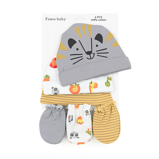 Tiger 6 Piece Cap And Mitten Set