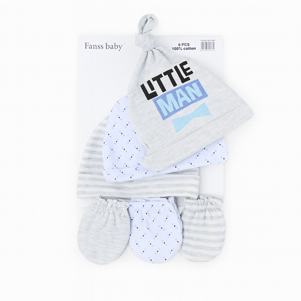 Little Man 6 Piece Cap And Mitten Set