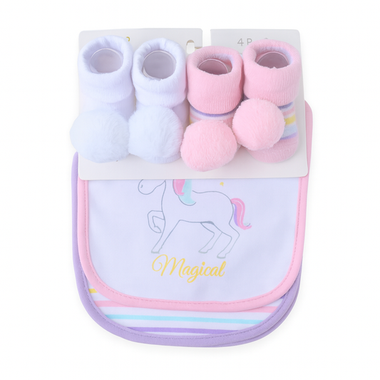 Unicorn 4 Piece Bib Set With Booties