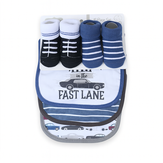 Hudson fast Lane 5 Piece Bib Set With Booties