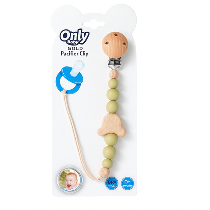 Wooded Bear With Silicone Pacifier Chain
