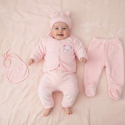 Pink Bear Fleece 5 Piece Winter Starter Set