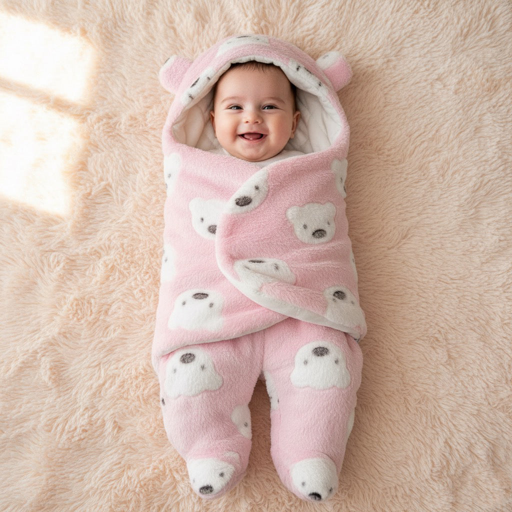 Pink Bear Quilted Swaddle And Sleep Bag