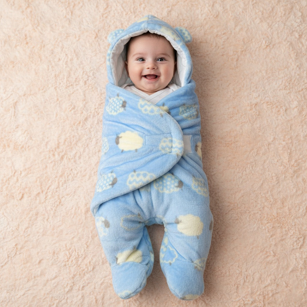 Blue Sheep Quilted Swaddle And Sleep Bag