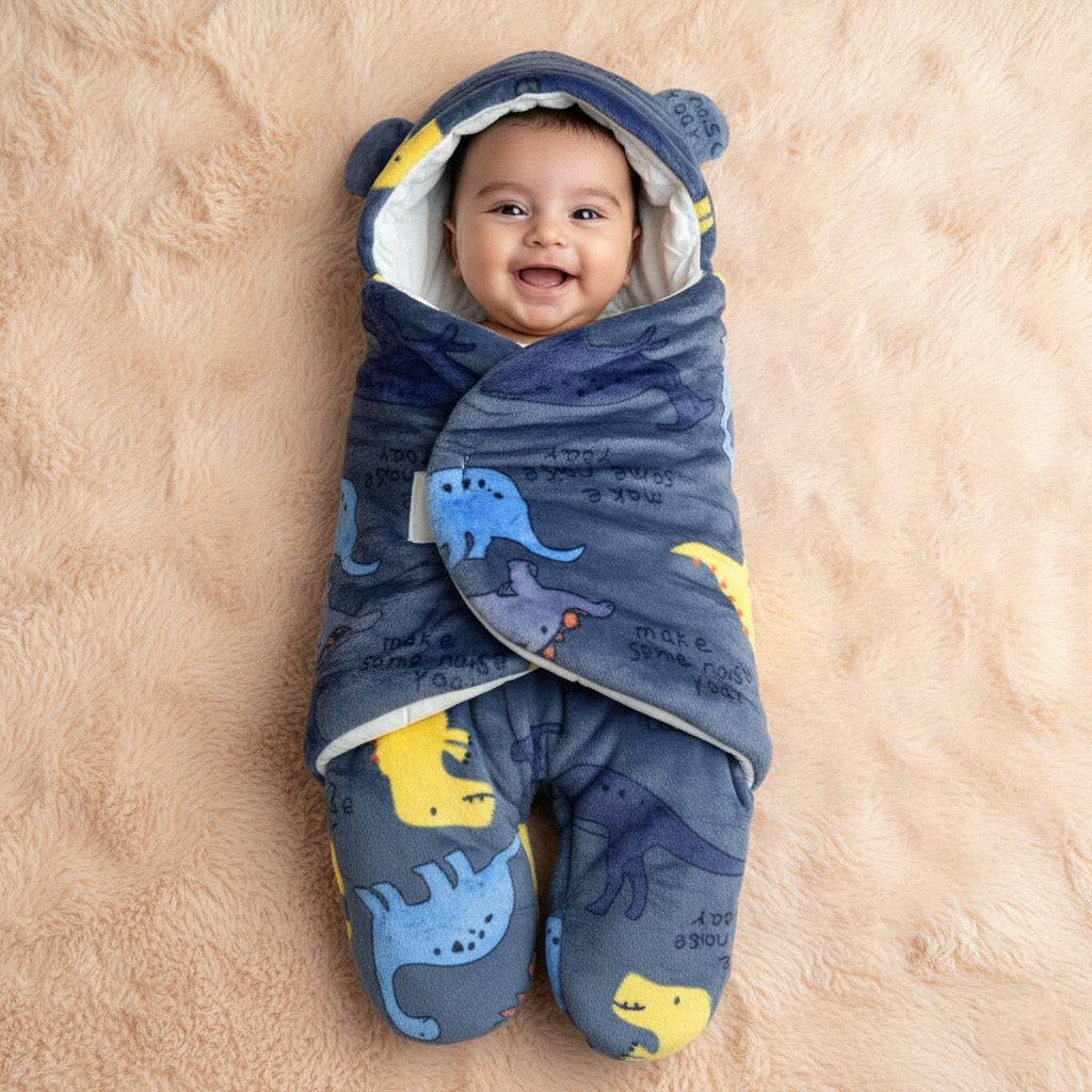 Blue Dino Quilted Swaddle And Sleep Bag