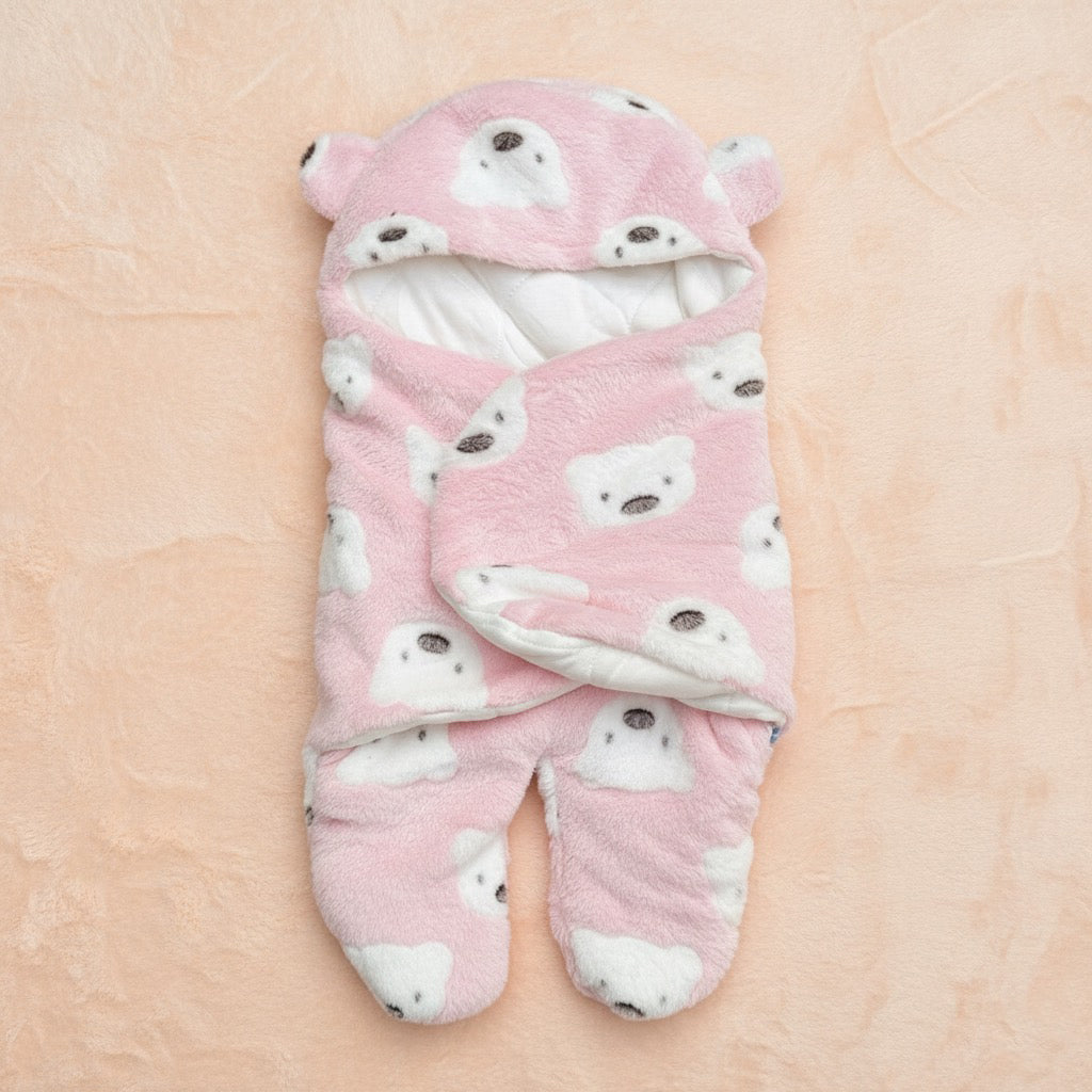 Pink Bear Quilted Swaddle And Sleep Bag