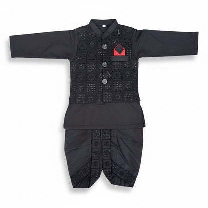 Black Embroidery Dhoti Kurta With Waistcoat