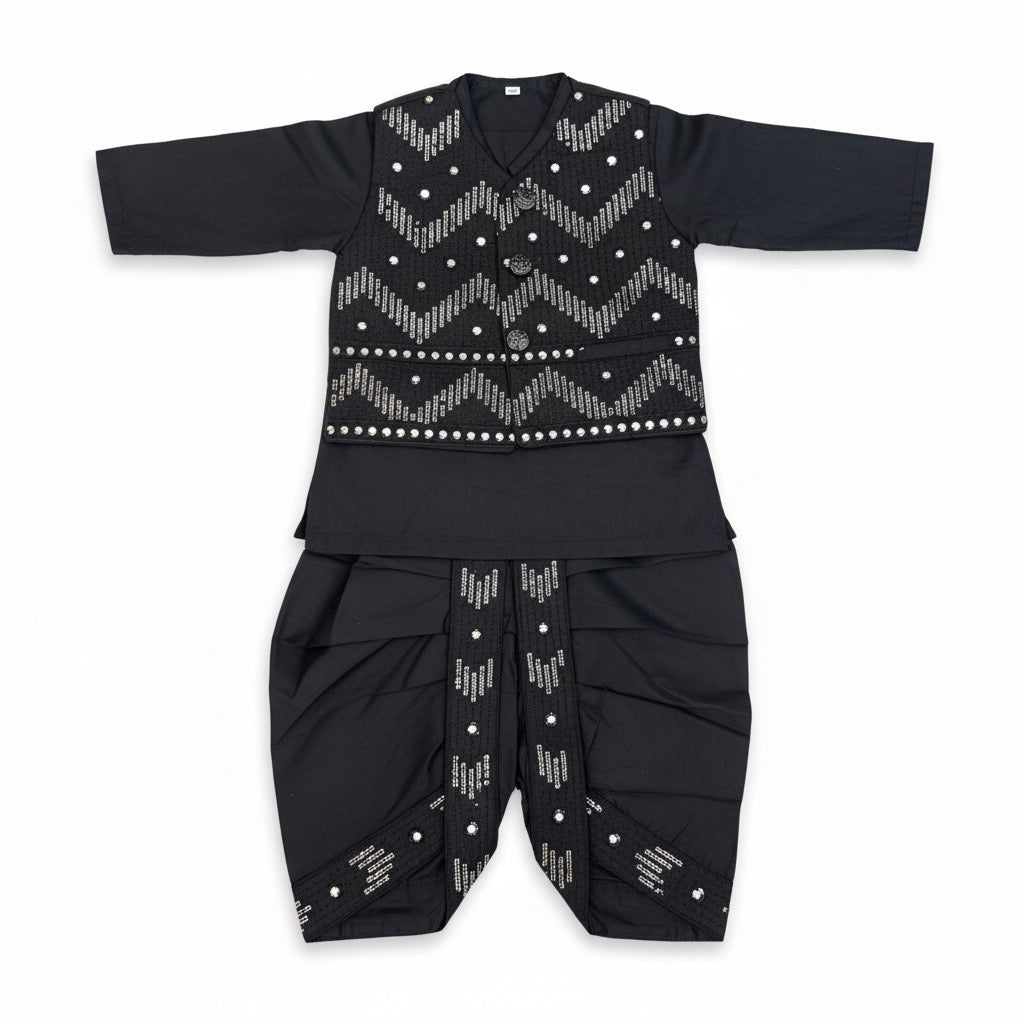 Gold Stripes Dhoti Kurta With Waistcoat