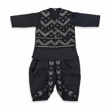 Gold Stripes Dhoti Kurta With Waistcoat