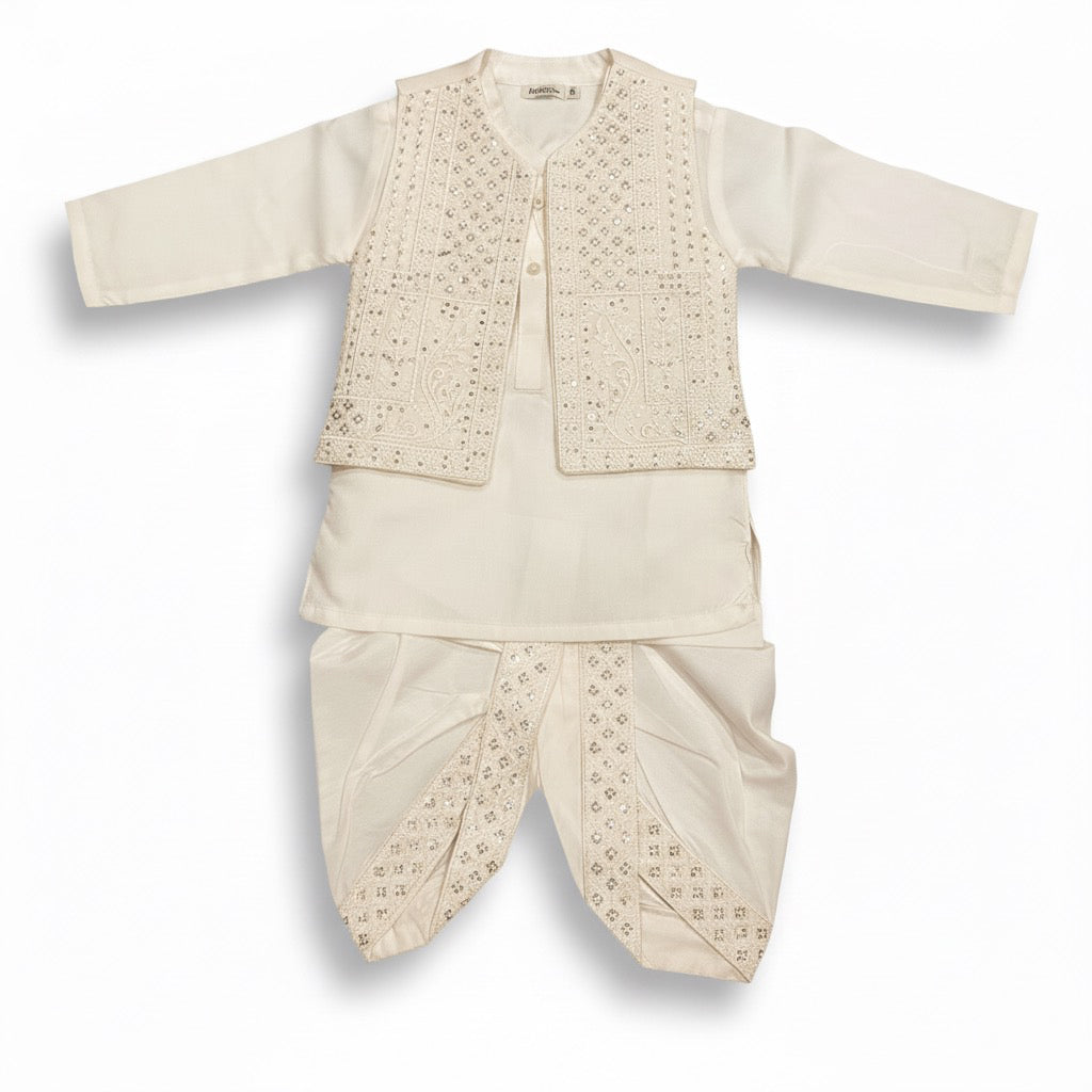 Bloom Embroidery Dhoti Kurta With Waistcoat