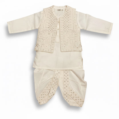 Bloom Embroidery Dhoti Kurta With Waistcoat