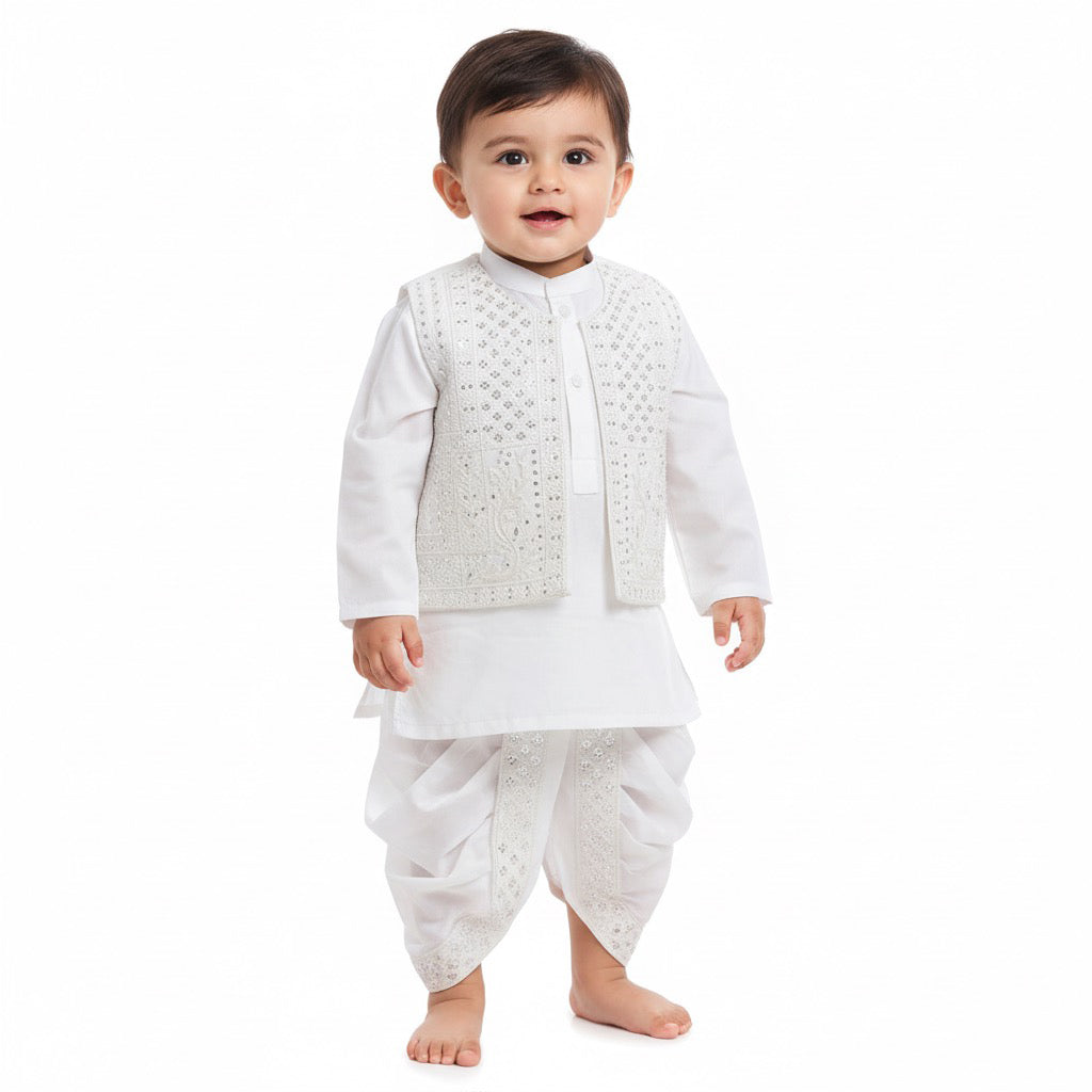 Bloom Embroidery Dhoti Kurta With Waistcoat