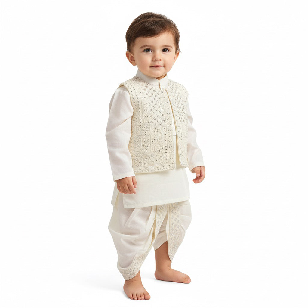 Bloom Embroidery Dhoti Kurta With Waistcoat