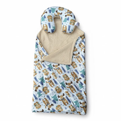 Moose Bear Furry Blanket With Neck Pillow (PREMIUM)