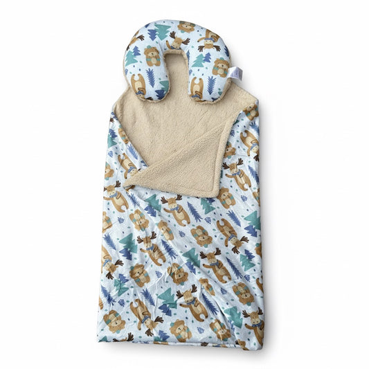 Moose Bear Furry Blanket With Neck Pillow (PREMIUM)
