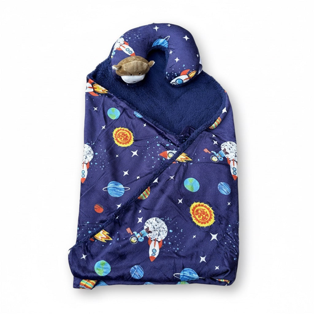 Space Bear Furry Blanket With Neck Pillow (PREMIUM)