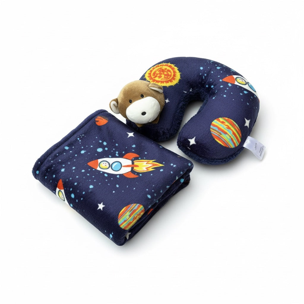 Space Bear Furry Blanket With Neck Pillow (PREMIUM)