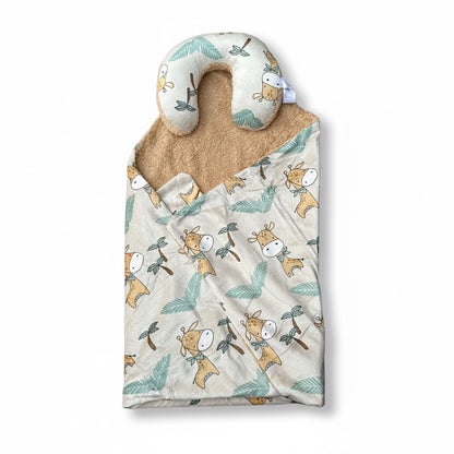 Giraffe Furry Blanket With Neck Pillow (PREMIUM)