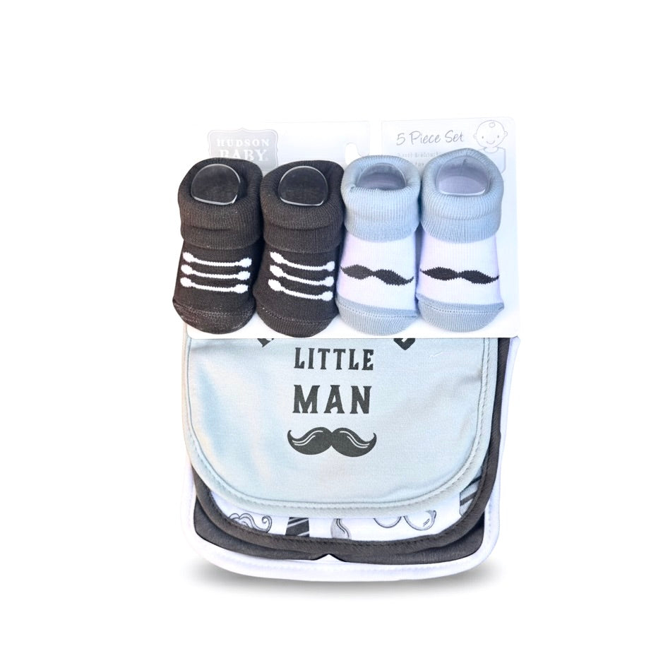 Hudson Little Man 5 Piece Bib Set With Booties