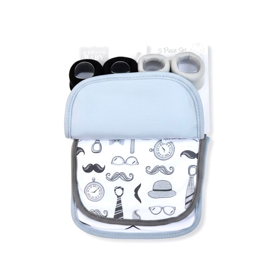 Hudson Little Man 5 Piece Bib Set With Booties
