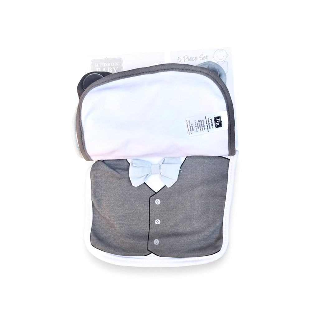 Hudson Little Man 5 Piece Bib Set With Booties