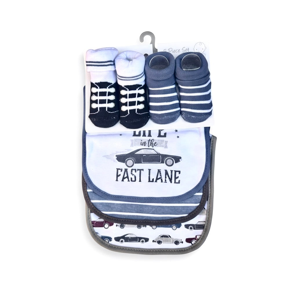 Hudson fast Lane 5 Piece Bib Set With Booties