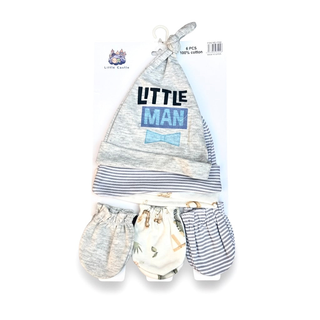 Little Man 6 Piece Cap And Mitten Set
