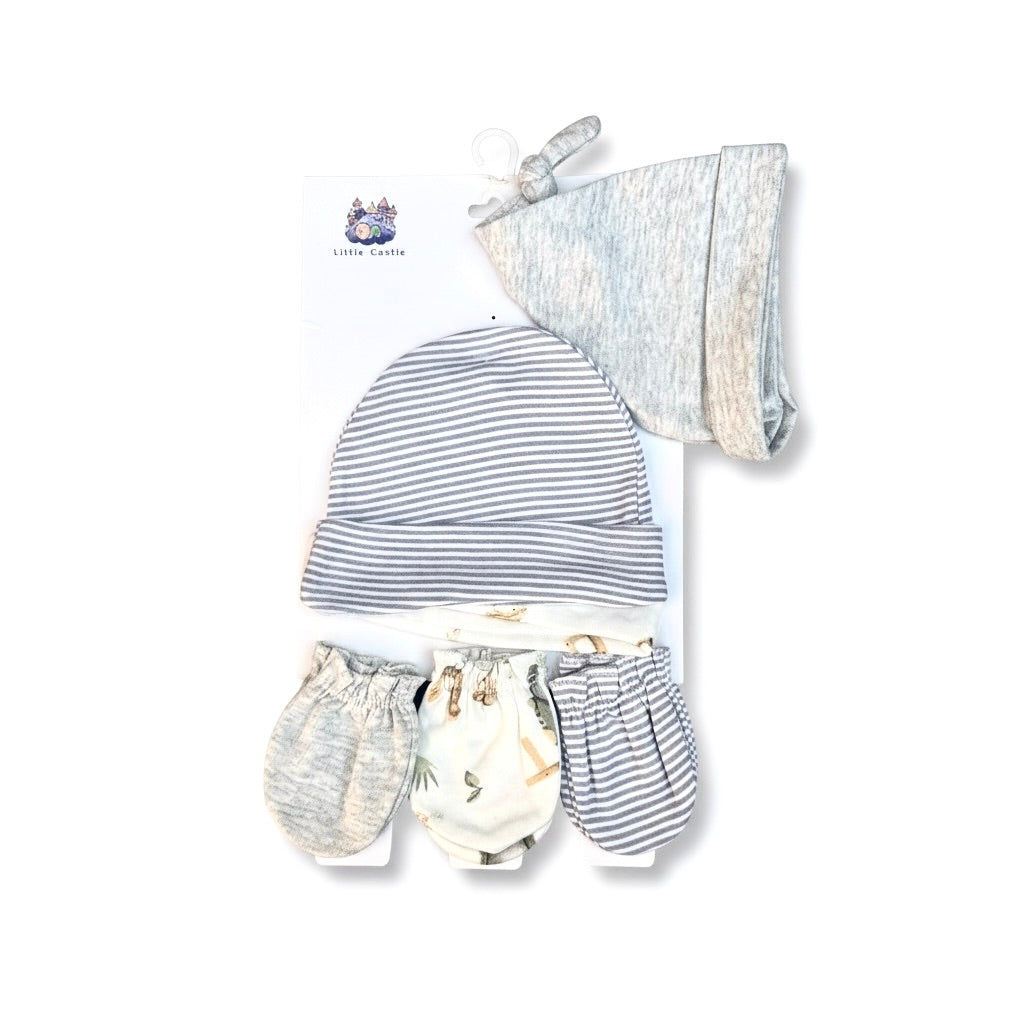 Little Man 6 Piece Cap And Mitten Set