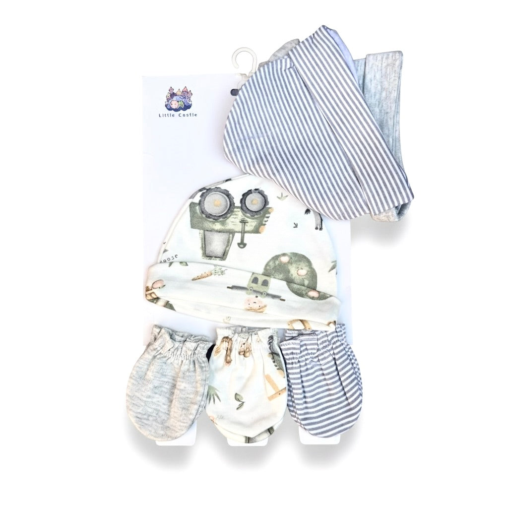 Little Man 6 Piece Cap And Mitten Set