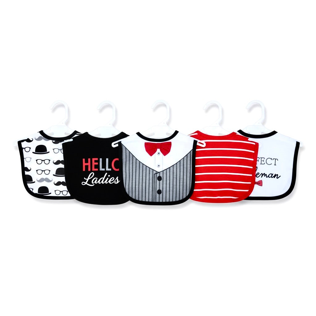 Red Bow Tuxedo 5 Piece Bib Set