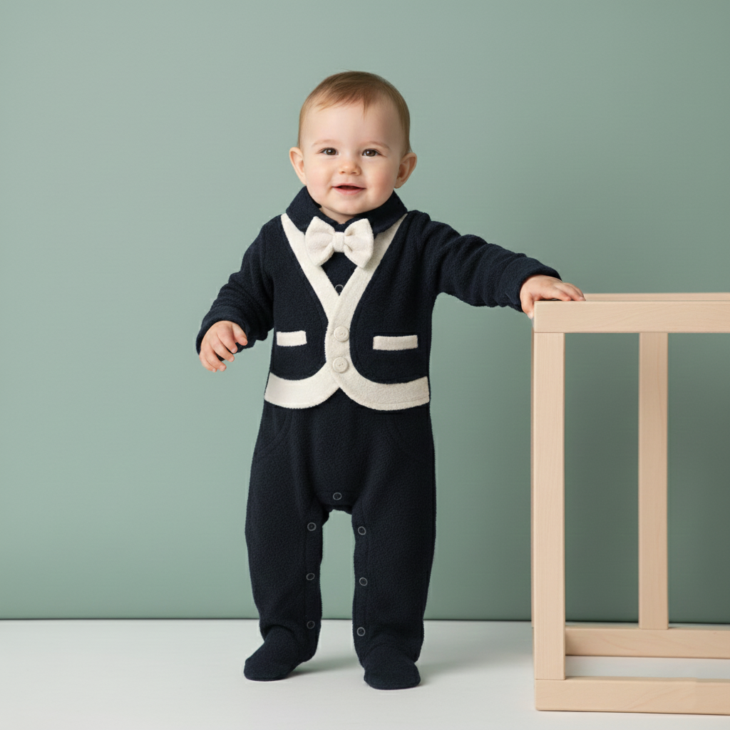 White Bow Premium Navy Romper